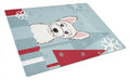 Winter Holiday Westie Cutting Board Tempered Glass Kitchen Cutting Surface, Heat Resistant Chopping, Non-Slip Feet, Food Prep & Serving