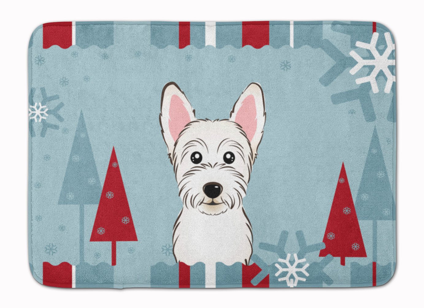 Winter Holiday Westie Memory Foam Kitchen Mat Machine Washable Anti-Fatigue Cushion Comfort Bath or Kitchen Rug