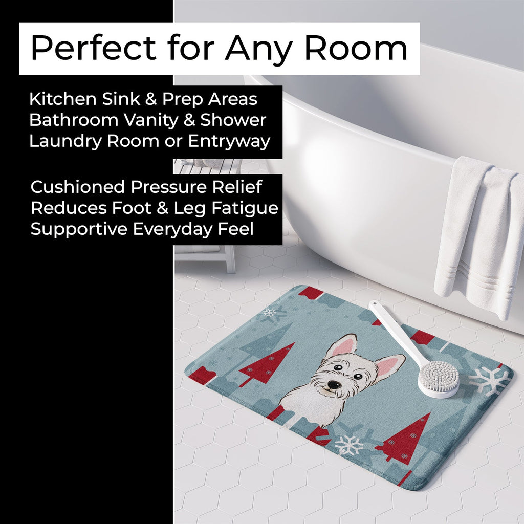 Winter Holiday Westie Memory Foam Kitchen Mat Machine Washable Anti-Fatigue Cushion Comfort Bath or Kitchen Rug