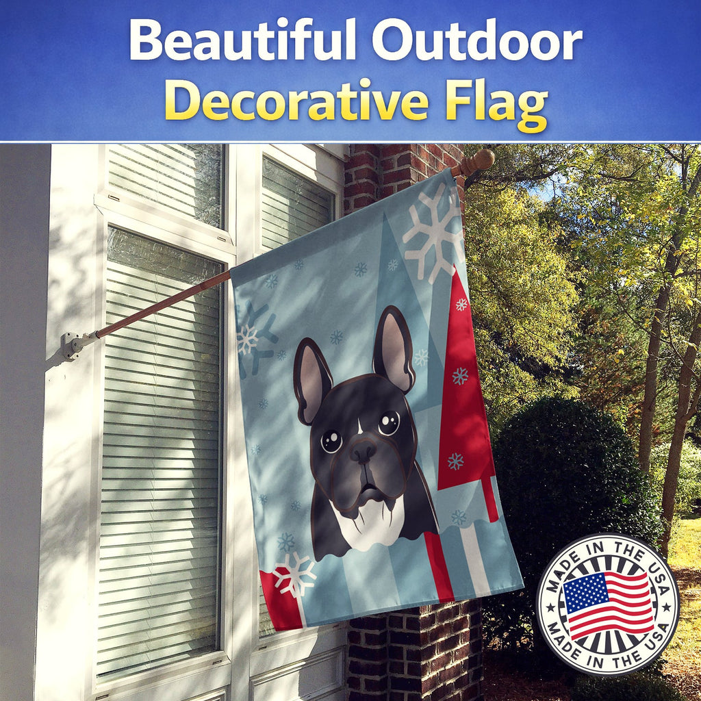 Winter Holiday French Bulldog House Flag 28x40 Porch Sleeve Pole Decorative Outside Yard Banner Artwork Wall Hanging, Polyester