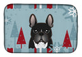 Winter Holiday French Bulldog Dish Drying Mat Absorbent Dish Drying Mat Pad for Kitchen Counter Dish Drainer Mat for Countertop, 14 x 21", Multicolor