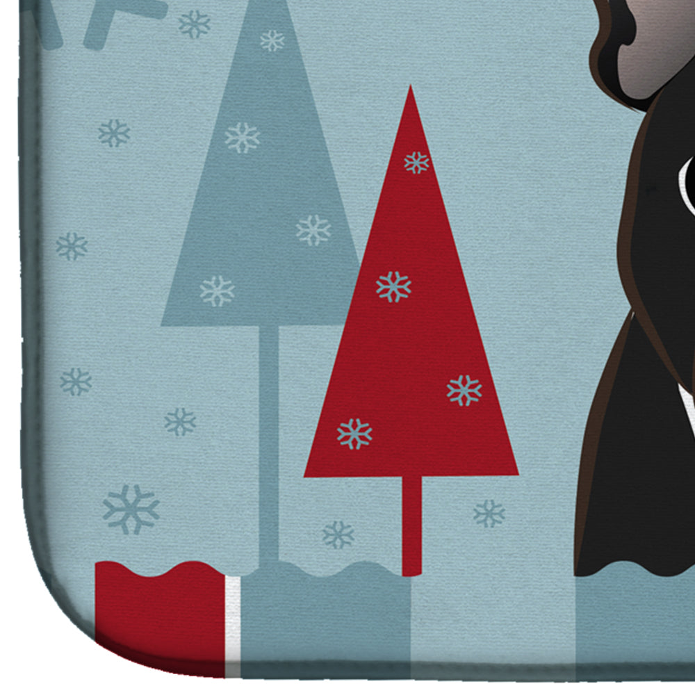 Winter Holiday French Bulldog Dish Drying Mat Absorbent Dish Drying Mat Pad for Kitchen Counter Dish Drainer Mat for Countertop, 14 x 21", Multicolor