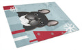 Winter Holiday French Bulldog Cutting Board Tempered Glass Kitchen Cutting Surface, Heat Resistant Chopping, Non-Slip Feet, Food Prep & Serving