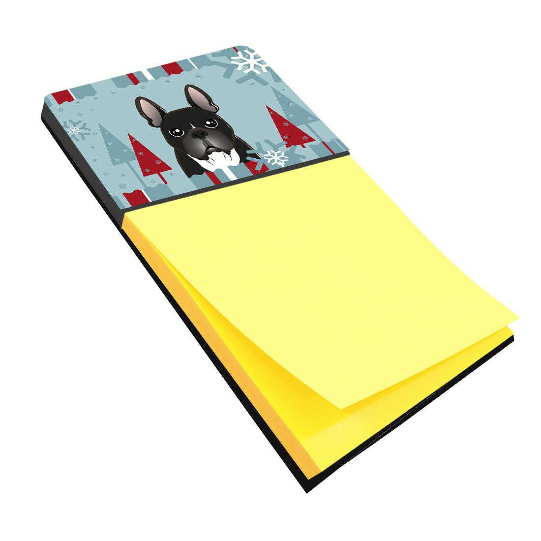 Winter Holiday French Bulldog Watercolor Sticky Note Holder Refillable Dispenser Desk Accessory 3x3 Pad Gift