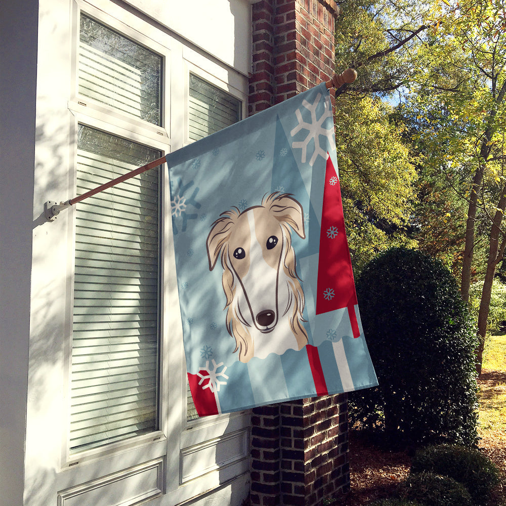 Winter Holiday Borzoi House Flag 28x40 Porch Sleeve Pole Decorative Outside Yard Banner Artwork Wall Hanging, Polyester