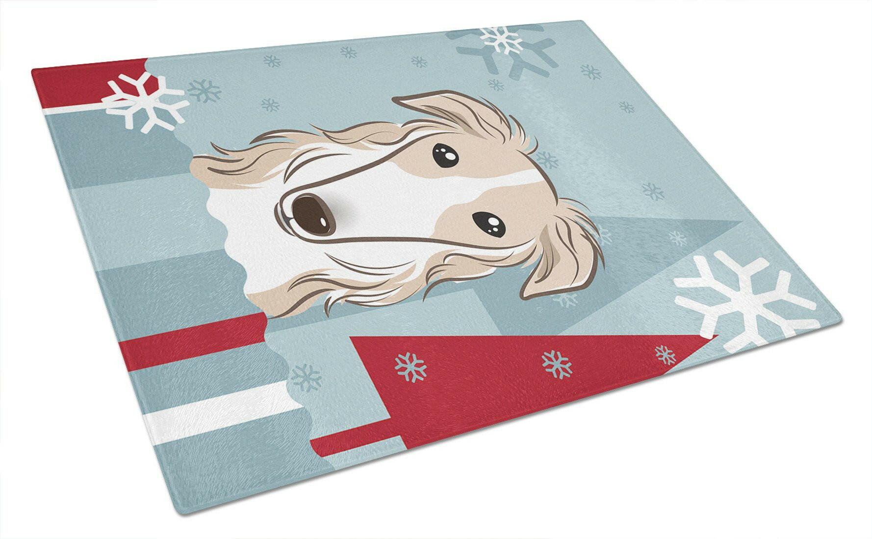 Winter Holiday Borzoi Cutting Board Tempered Glass Kitchen Cutting Surface, Heat Resistant Chopping, Non-Slip Feet, Food Prep & Serving