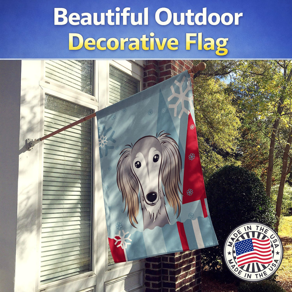 Winter Holiday Saluki House Flag 28x40 Porch Sleeve Pole Decorative Outside Yard Banner Artwork Wall Hanging, Polyester