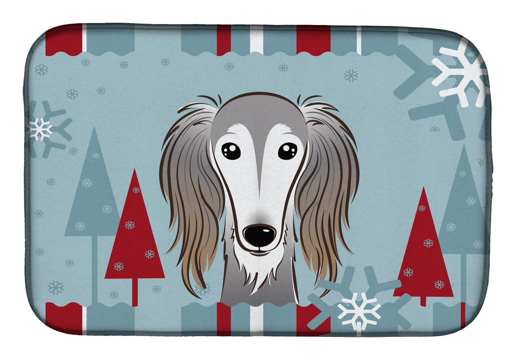 Winter Holiday Saluki Dish Drying Mat Absorbent Dish Drying Mat Pad for Kitchen Counter Dish Drainer Mat for Countertop, 14 x 21", Multicolor
