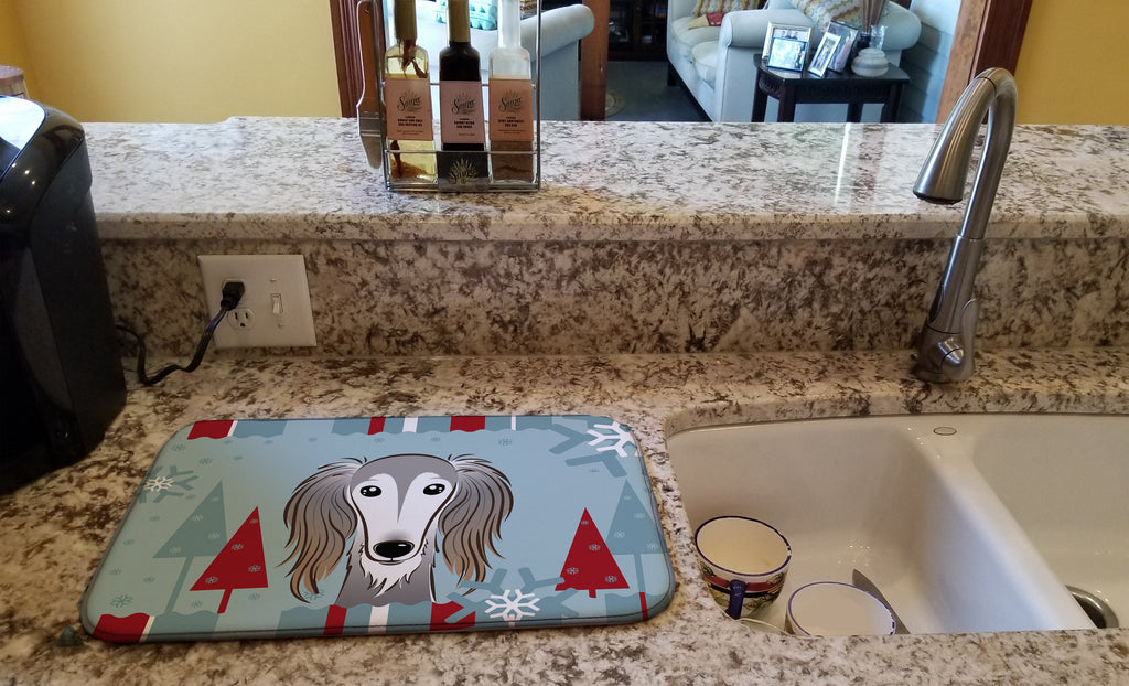 Winter Holiday Saluki Dish Drying Mat Absorbent Dish Drying Mat Pad for Kitchen Counter Dish Drainer Mat for Countertop, 14 x 21", Multicolor
