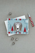 Winter Holiday Saluki Greeting Cards Pack of 8 Blank Cards with Envelopes Whimsical A7 Size 5x7