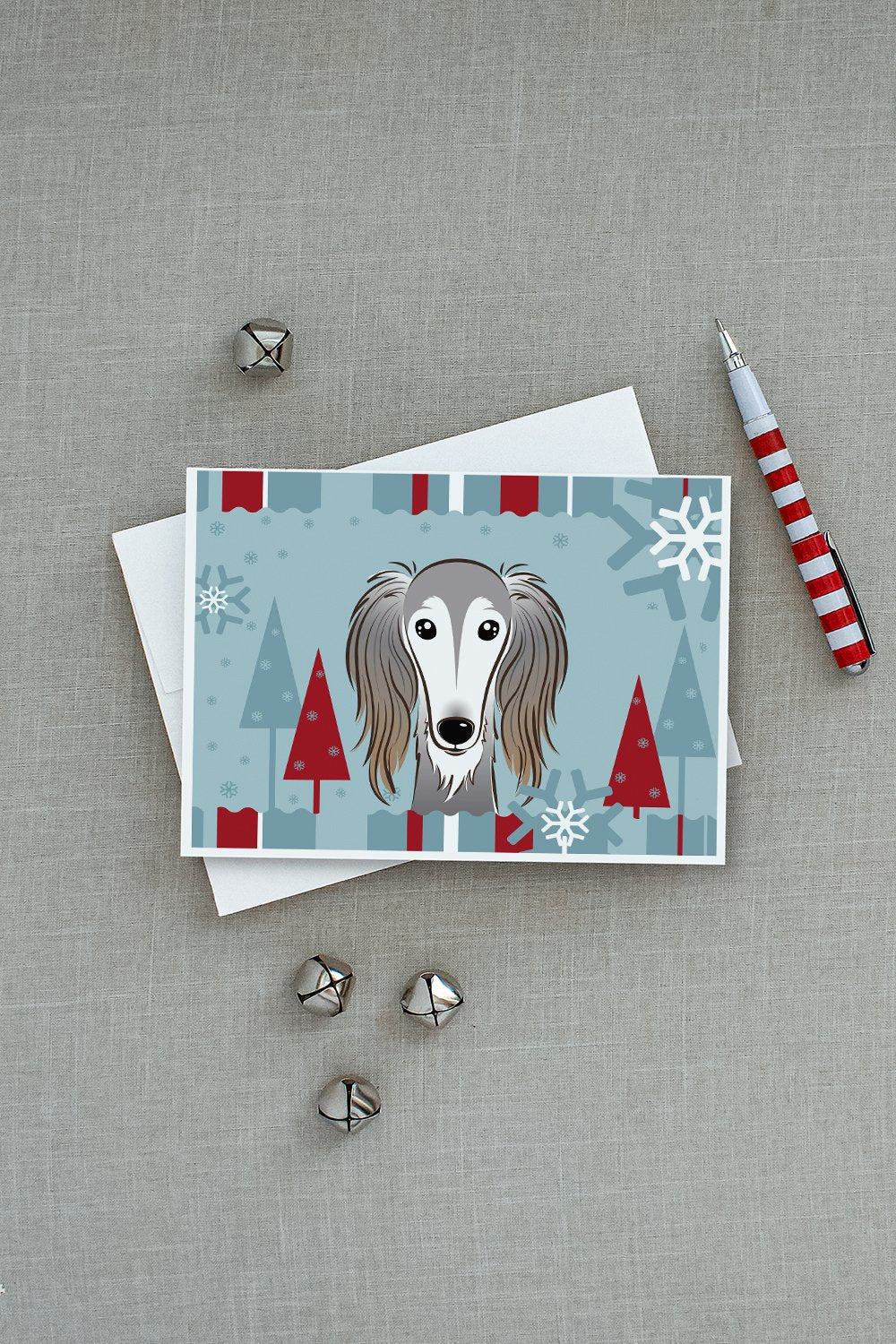 Winter Holiday Saluki Greeting Cards Pack of 8 Blank Cards with Envelopes Whimsical A7 Size 5x7