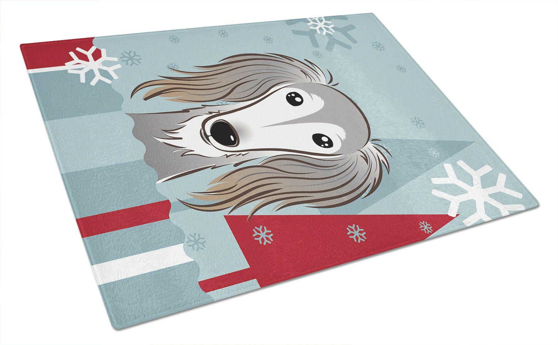 Winter Holiday Saluki Cutting Board Tempered Glass Kitchen Cutting Surface, Heat Resistant Chopping, Non-Slip Feet, Food Prep & Serving