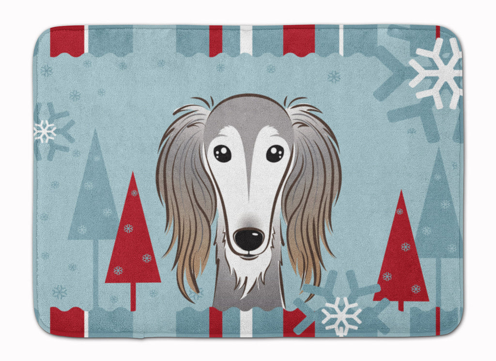 Winter Holiday Saluki Memory Foam Kitchen Mat Machine Washable Anti-Fatigue Cushion Comfort Bath or Kitchen Rug