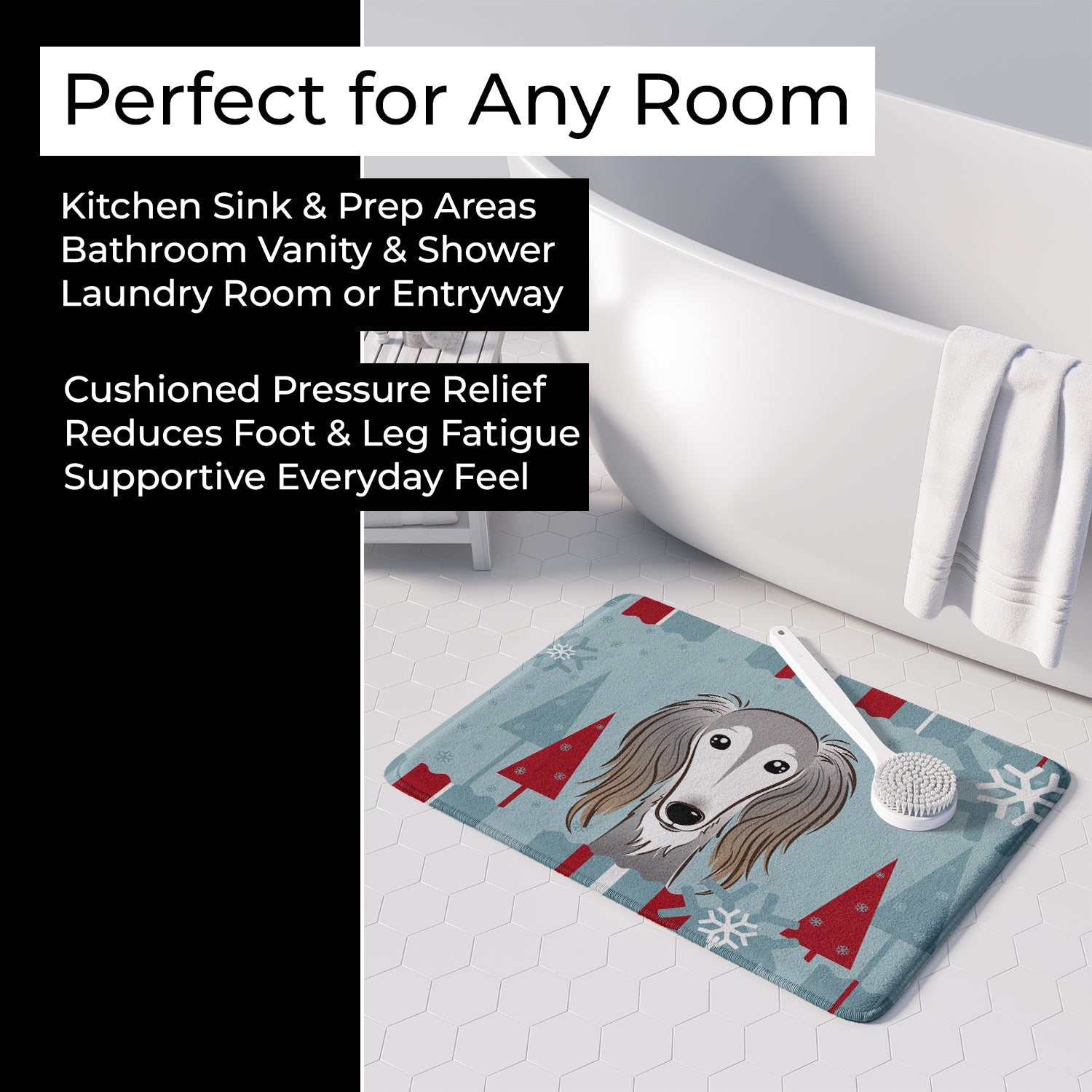 Winter Holiday Saluki Memory Foam Kitchen Mat Machine Washable Anti-Fatigue Cushion Comfort Bath or Kitchen Rug