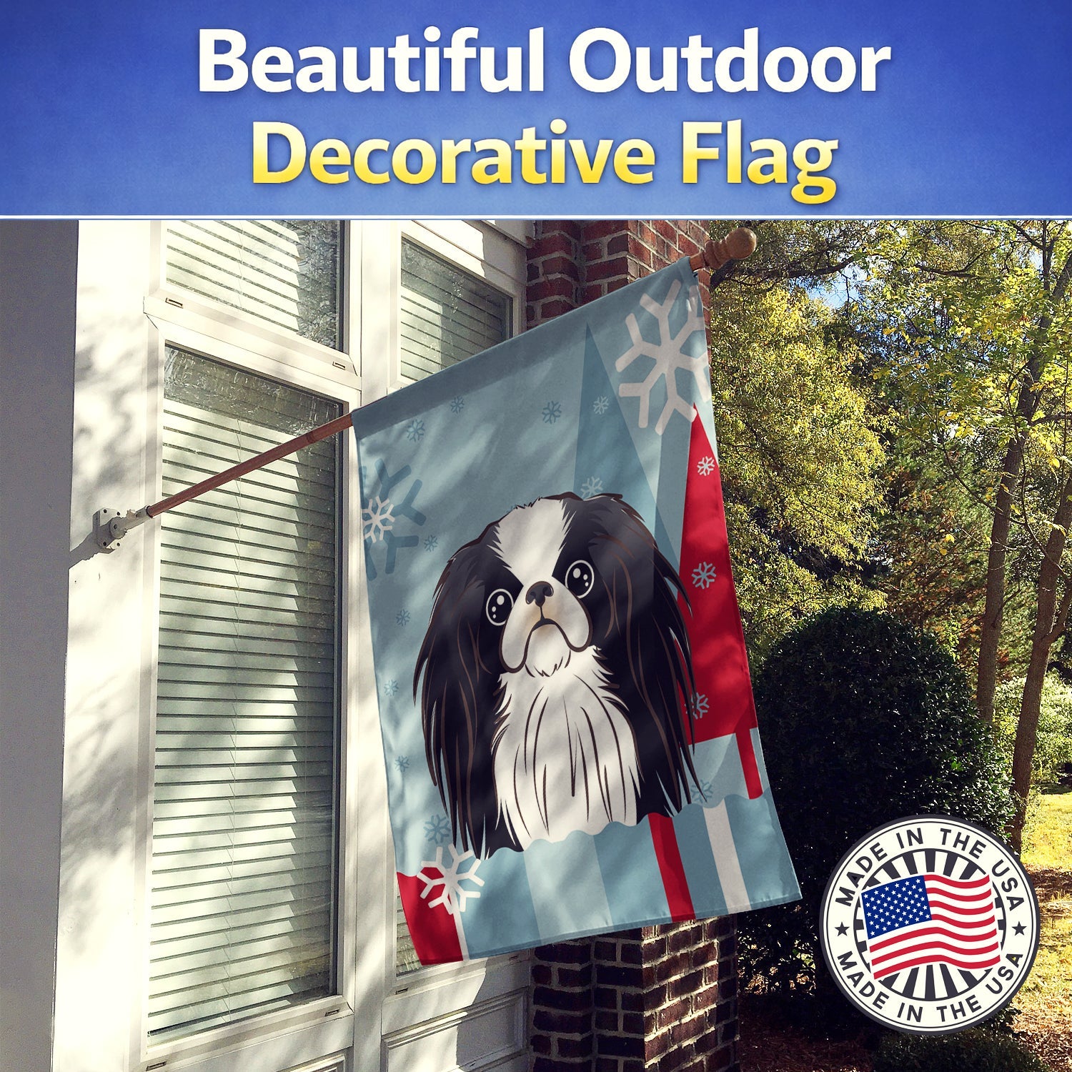 Winter Holiday Japanese Chin House Flag 28x40 Porch Sleeve Pole Decorative Outside Yard Banner Artwork Wall Hanging, Polyester