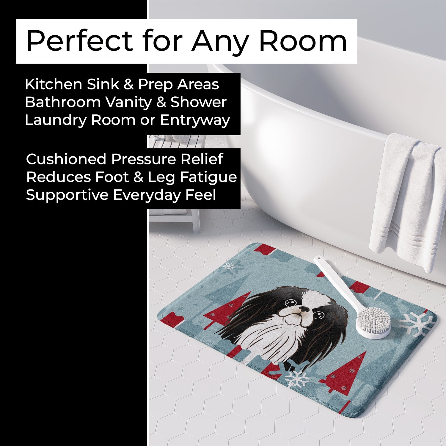 Winter Holiday Japanese Chin Memory Foam Kitchen Mat Machine Washable Anti-Fatigue Cushion Comfort Bath or Kitchen Rug