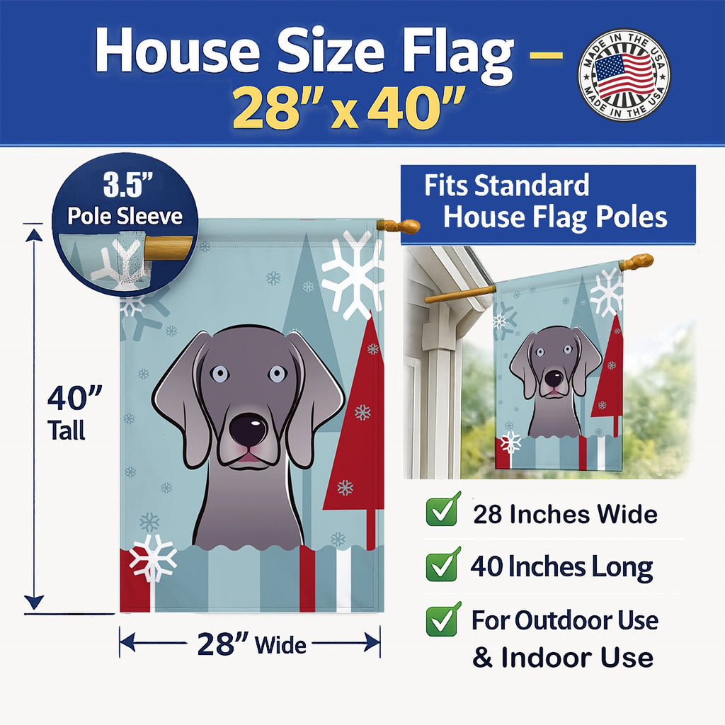 Winter Holiday Weimaraner House Flag 28x40 Porch Sleeve Pole Decorative Outside Yard Banner Artwork Wall Hanging, Polyester