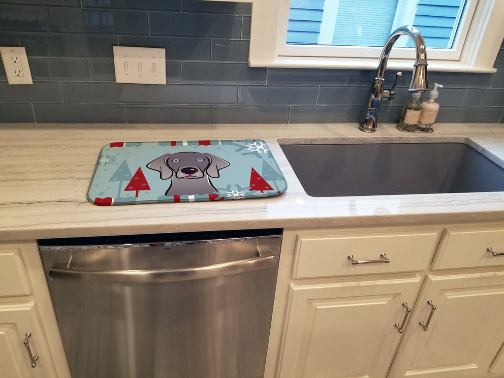 Winter Holiday Weimaraner Dish Drying Mat Absorbent Dish Drying Mat Pad for Kitchen Counter Dish Drainer Mat for Countertop, 14 x 21", Multicolor