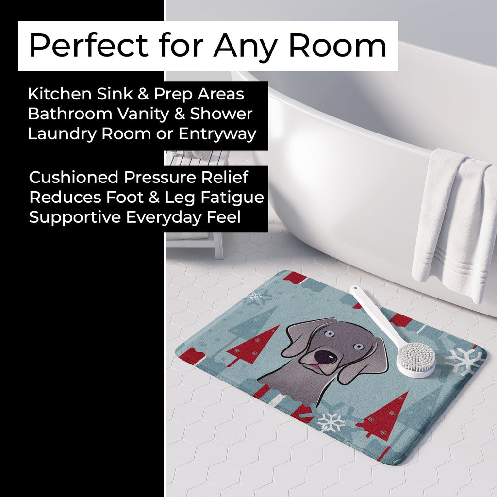 Winter Holiday Weimaraner Memory Foam Kitchen Mat Machine Washable Anti-Fatigue Cushion Comfort Bath or Kitchen Rug