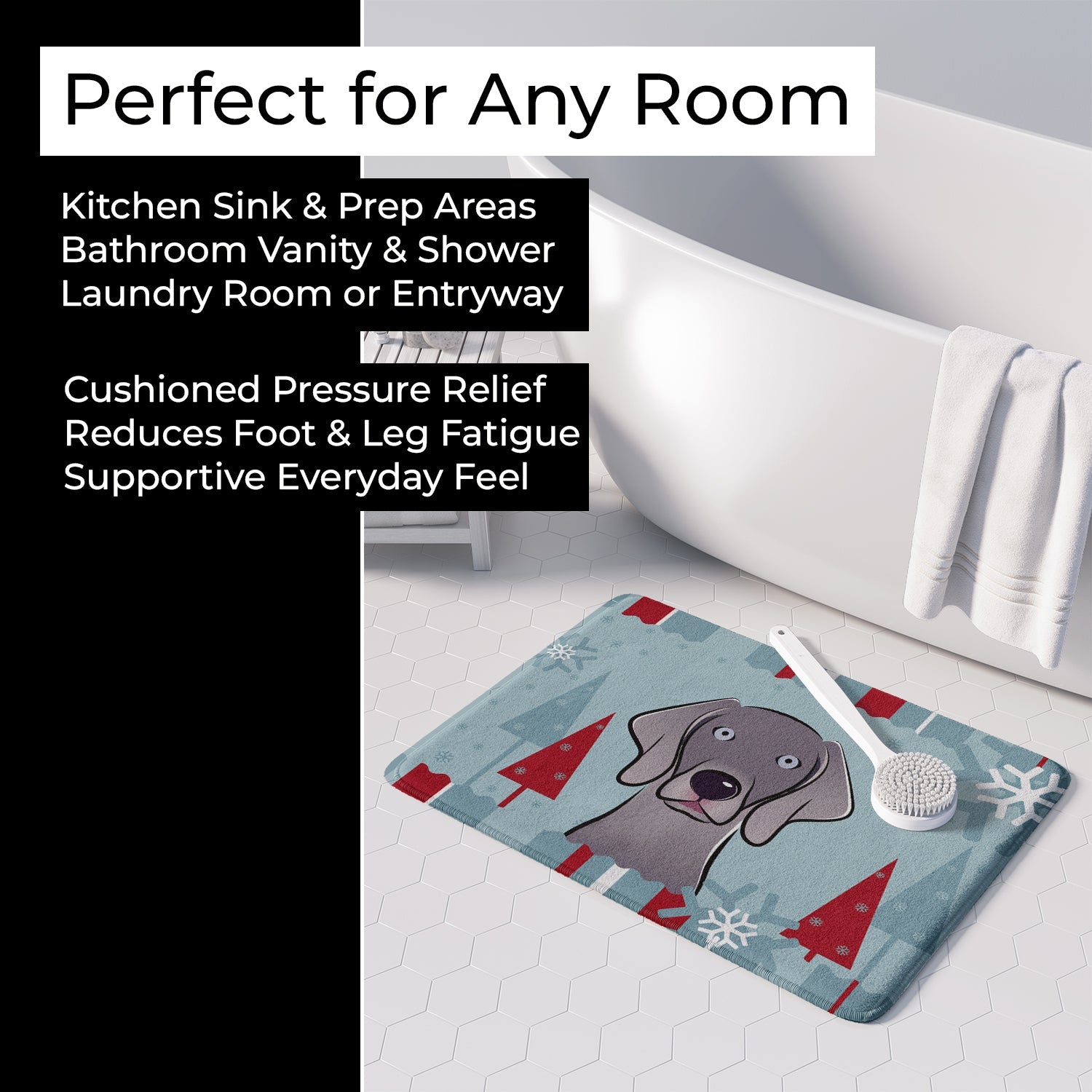 Winter Holiday Weimaraner Memory Foam Kitchen Mat Machine Washable Anti-Fatigue Cushion Comfort Bath or Kitchen Rug