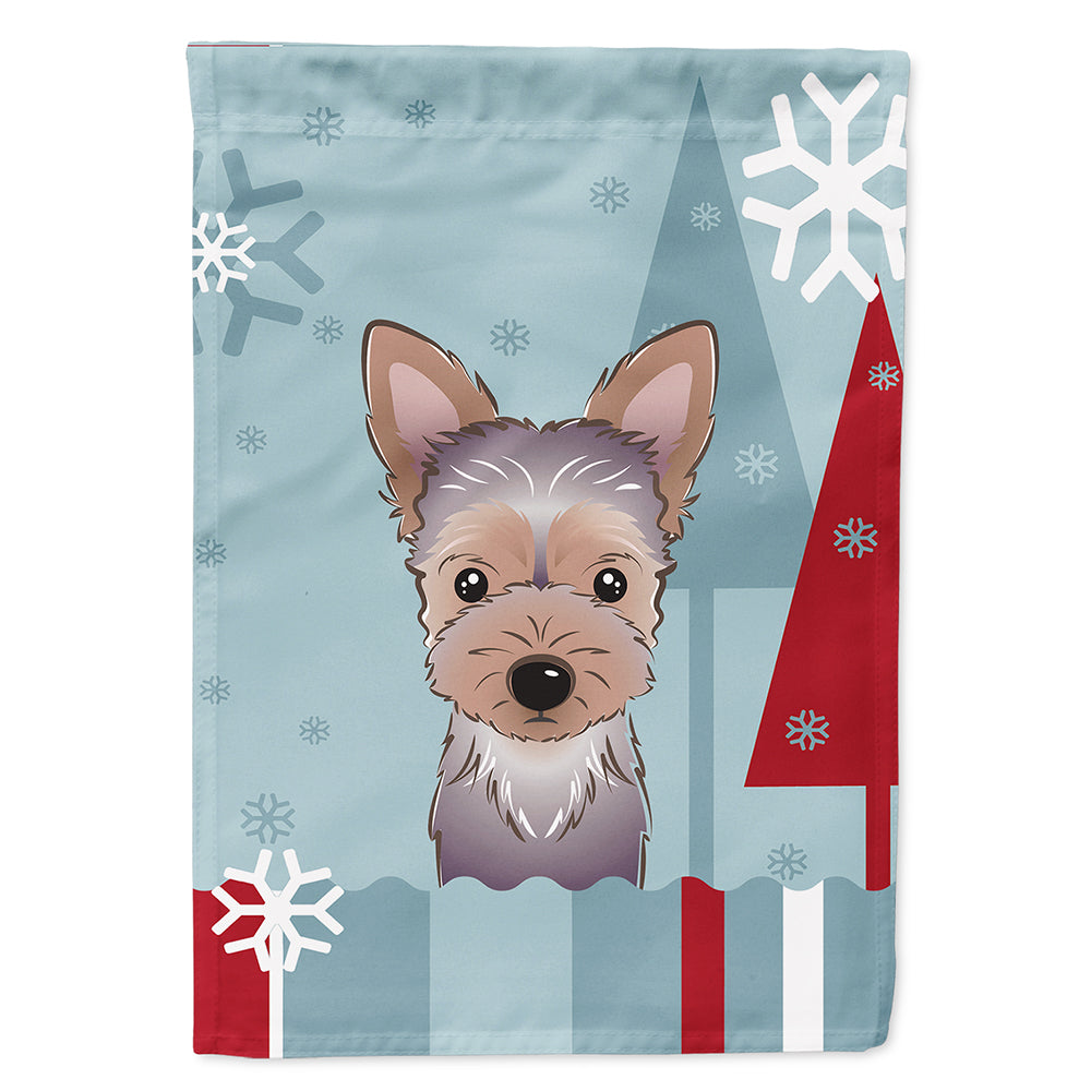 Winter Holiday Yorkie Puppy House Flag 28x40 Porch Sleeve Pole Decorative Outside Yard Banner Artwork Wall Hanging, Polyester