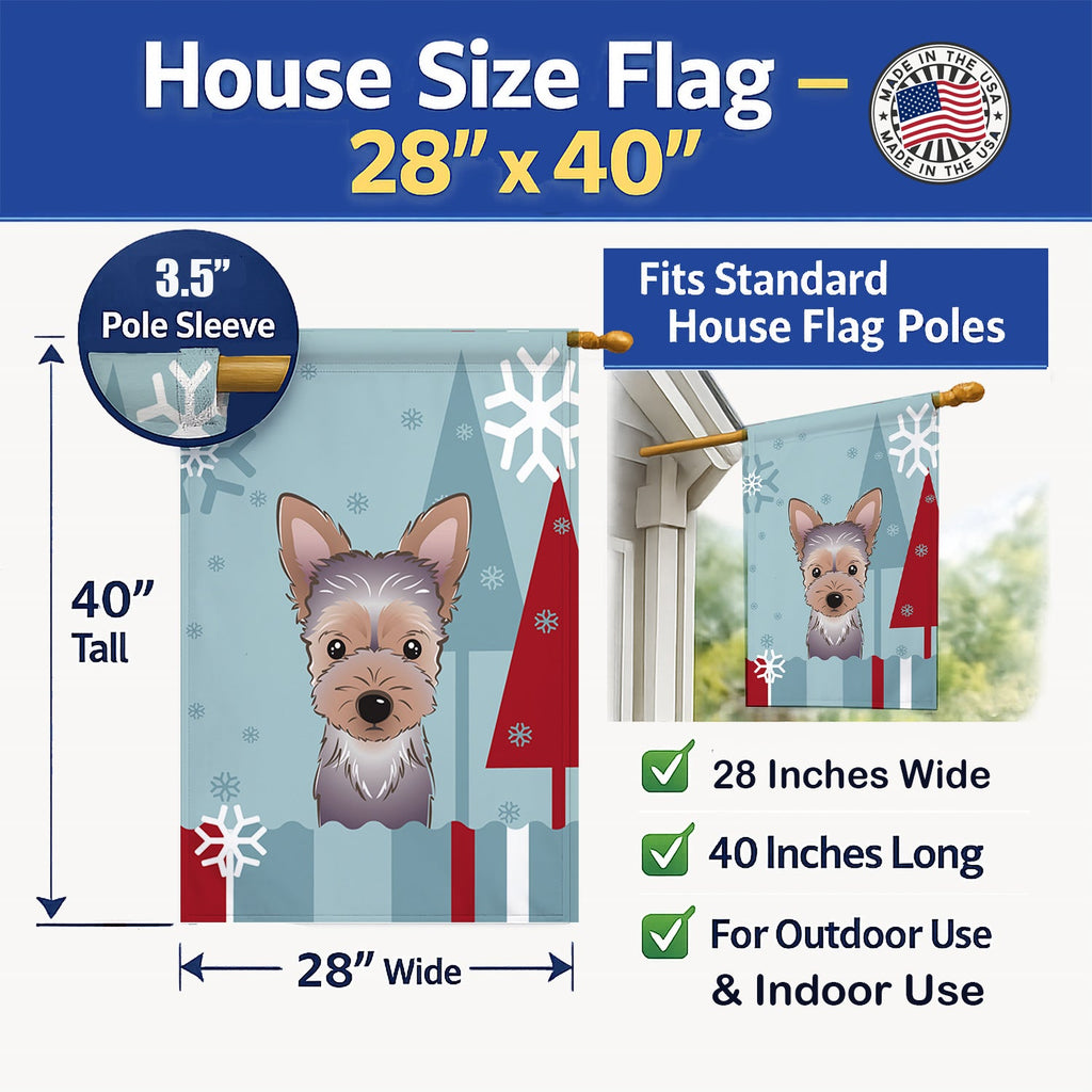 Winter Holiday Yorkie Puppy House Flag 28x40 Porch Sleeve Pole Decorative Outside Yard Banner Artwork Wall Hanging, Polyester