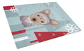 Winter Holiday Yorkie Puppy Cutting Board Tempered Glass Kitchen Cutting Surface, Heat Resistant Chopping, Non-Slip Feet, Food Prep & Serving