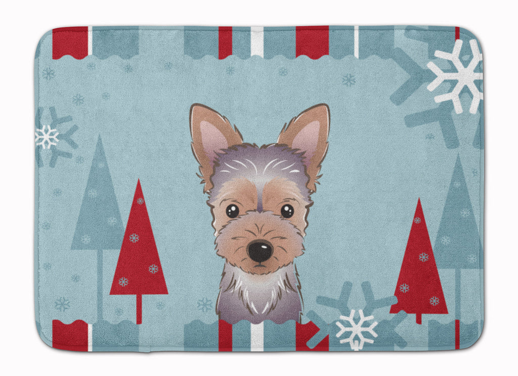 Winter Holiday Yorkie Puppy Memory Foam Kitchen Mat Machine Washable Anti-Fatigue Cushion Comfort Bath or Kitchen Rug