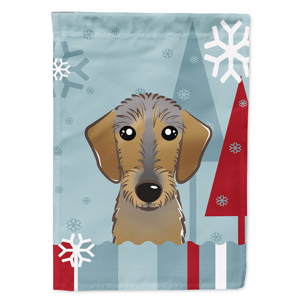 Winter Holiday Wirehaired Dachshund House Flag 28x40 Porch Sleeve Pole Decorative Outside Yard Banner Artwork Wall Hanging, Polyester
