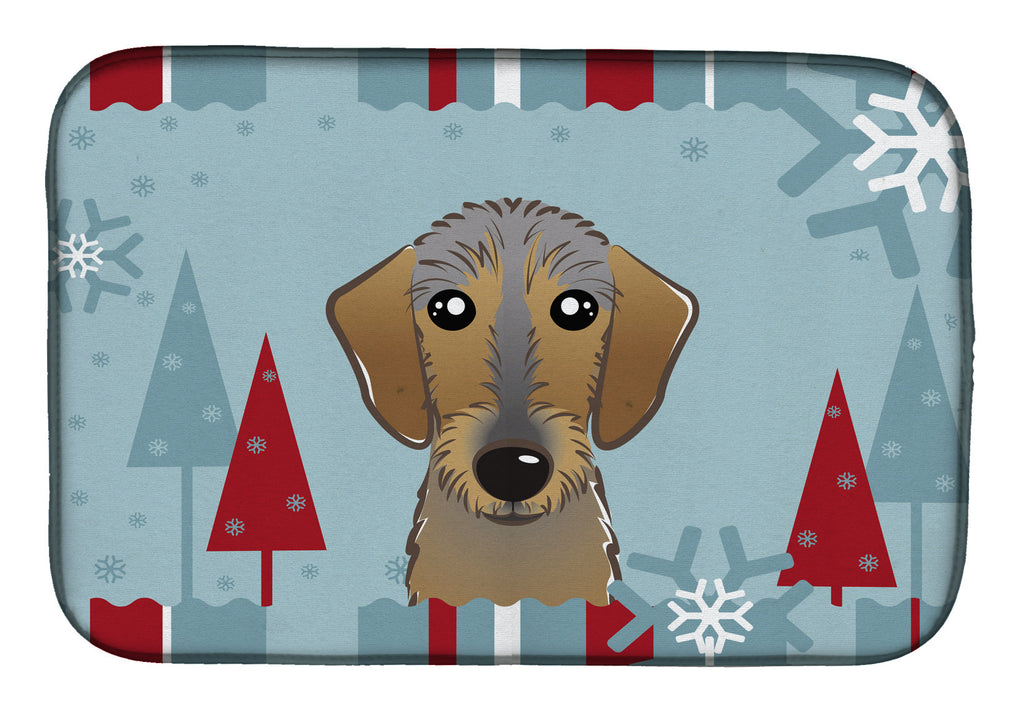 Winter Holiday Wirehaired Dachshund Dish Drying Mat Absorbent Dish Drying Mat Pad for Kitchen Counter Dish Drainer Mat for Countertop, 14 x 21", Multicolor