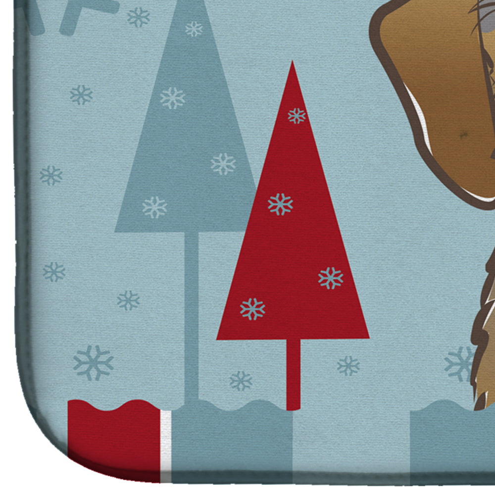 Winter Holiday Wirehaired Dachshund Dish Drying Mat Absorbent Dish Drying Mat Pad for Kitchen Counter Dish Drainer Mat for Countertop, 14 x 21", Multicolor