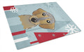 Winter Holiday Wirehaired Dachshund Cutting Board Tempered Glass Kitchen Cutting Surface, Heat Resistant Chopping, Non-Slip Feet, Food Prep & Serving