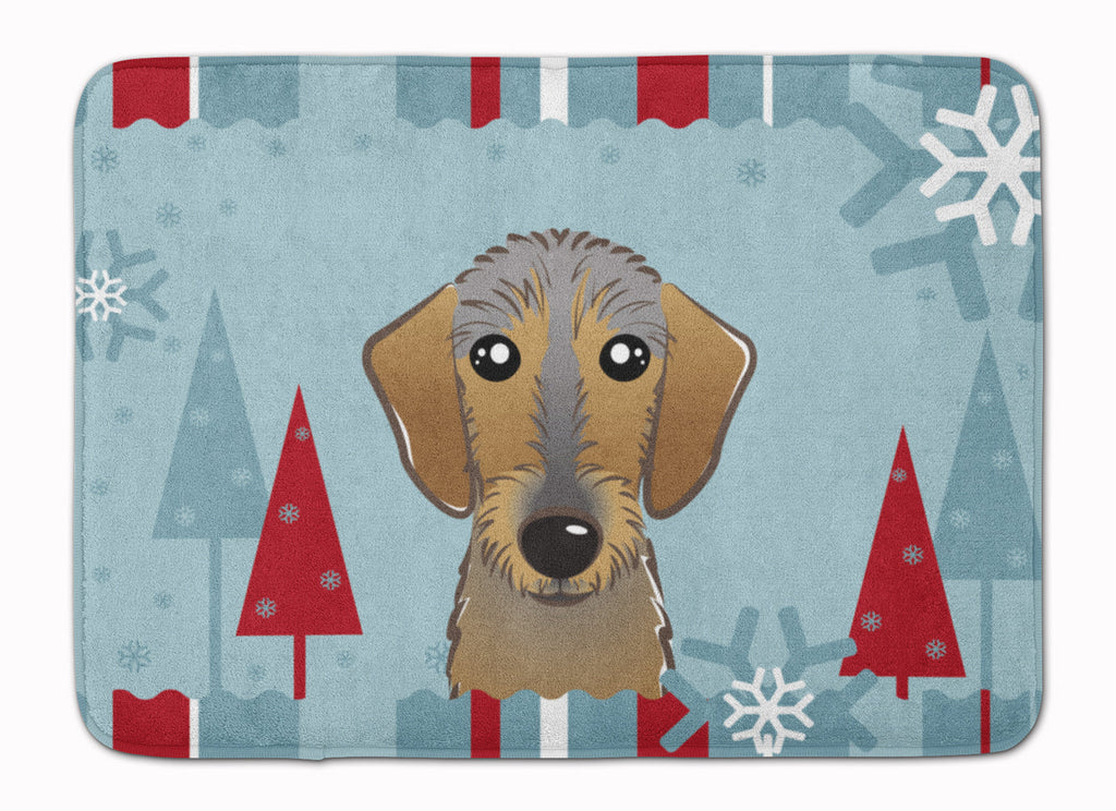 Winter Holiday Wirehaired Dachshund Memory Foam Kitchen Mat Machine Washable Anti-Fatigue Cushion Comfort Bath or Kitchen Rug