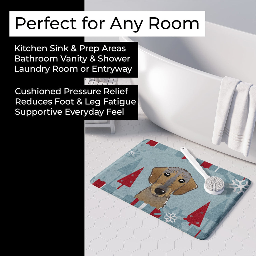 Winter Holiday Wirehaired Dachshund Memory Foam Kitchen Mat Machine Washable Anti-Fatigue Cushion Comfort Bath or Kitchen Rug