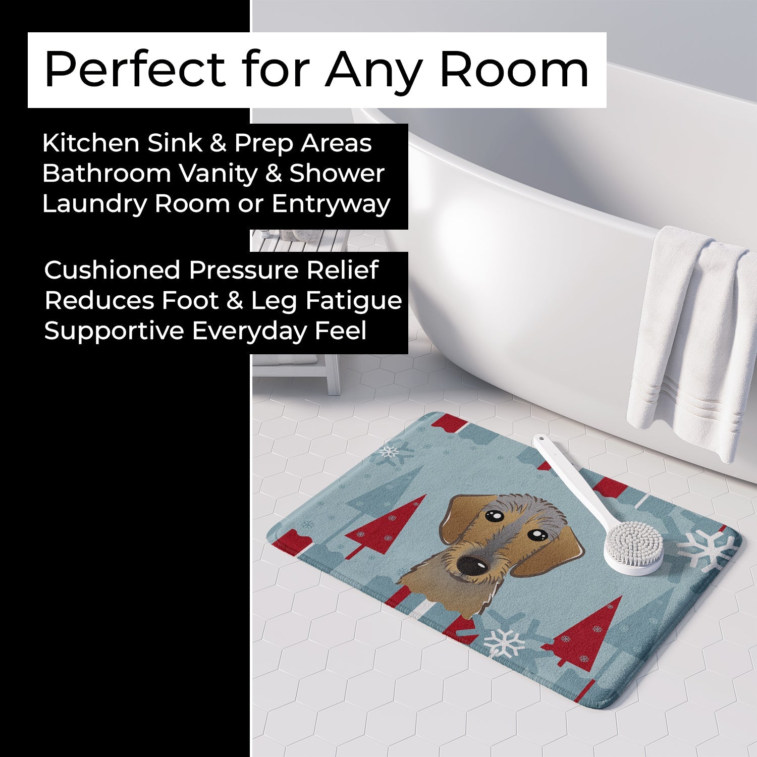Winter Holiday Wirehaired Dachshund Memory Foam Kitchen Mat Machine Washable Anti-Fatigue Cushion Comfort Bath or Kitchen Rug