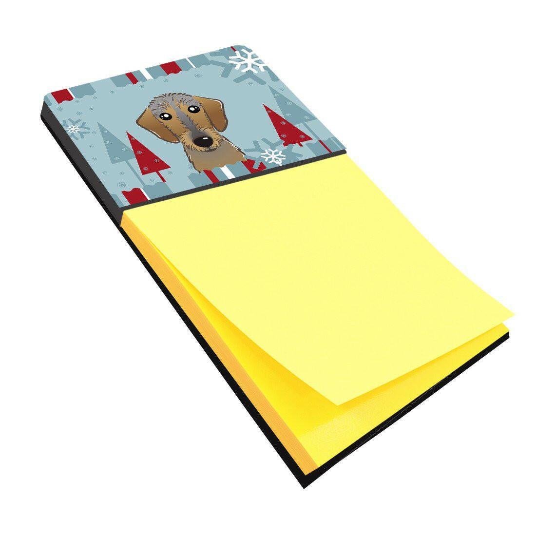 Winter Holiday Wirehaired Dachshund Watercolor Sticky Note Holder Refillable Dispenser Desk Accessory 3x3 Pad Gift