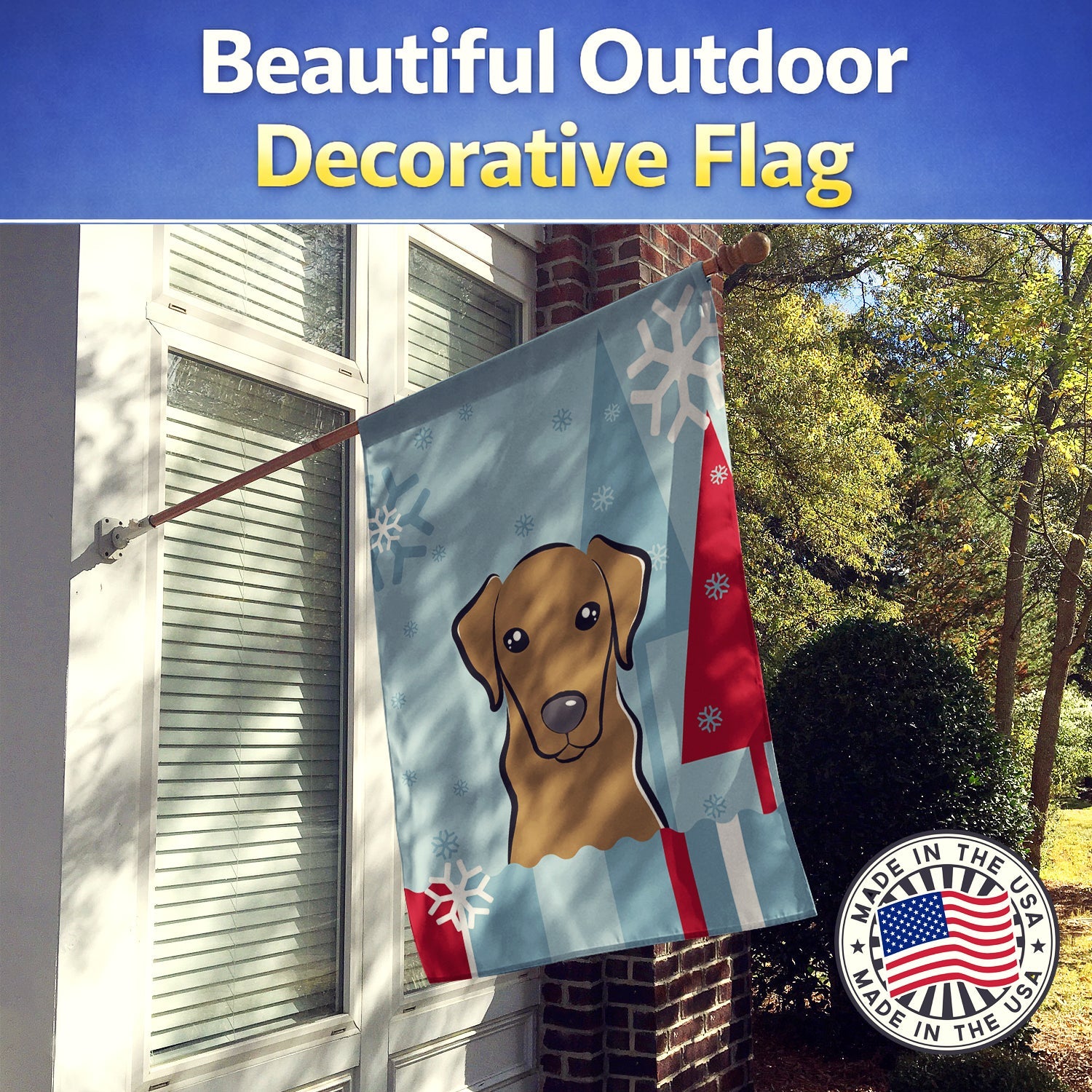 Winter Holiday Chocolate Labrador House Flag 28x40 Porch Sleeve Pole Decorative Outside Yard Banner Artwork Wall Hanging, Polyester