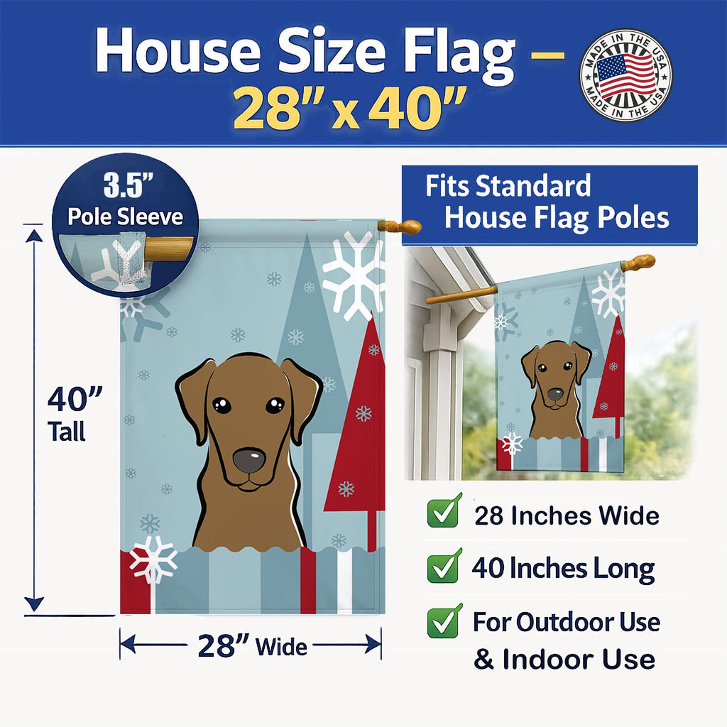 Winter Holiday Chocolate Labrador House Flag 28x40 Porch Sleeve Pole Decorative Outside Yard Banner Artwork Wall Hanging, Polyester