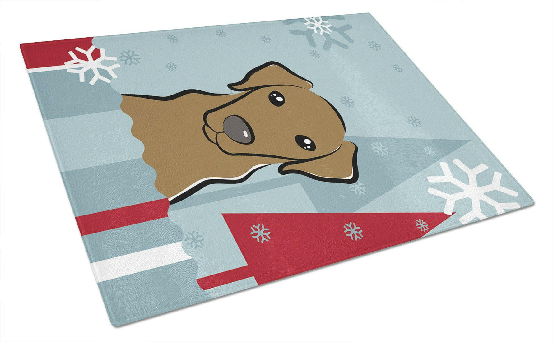 Winter Holiday Chocolate Labrador Cutting Board Tempered Glass Kitchen Cutting Surface, Heat Resistant Chopping, Non-Slip Feet, Food Prep & Serving