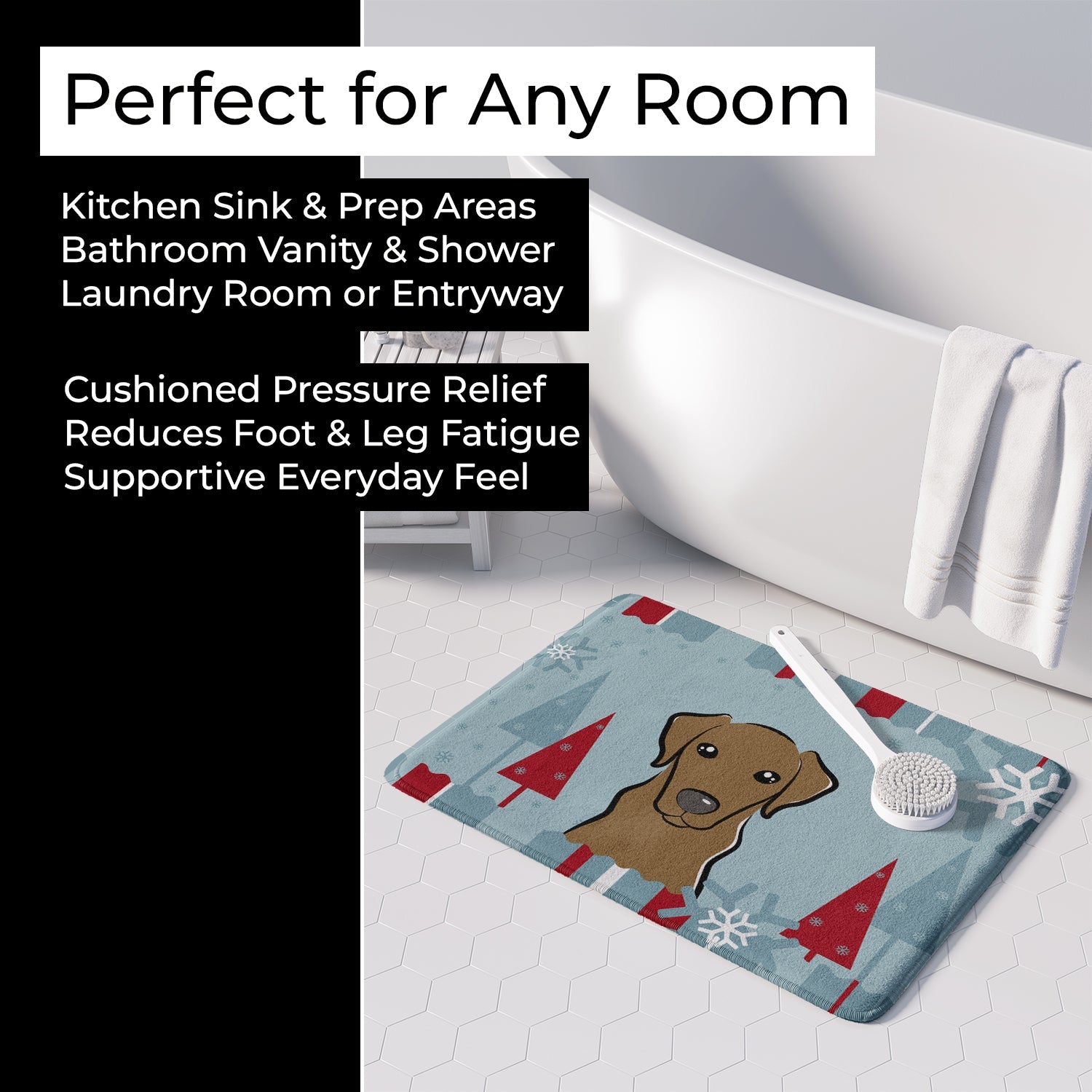 Winter Holiday Chocolate Labrador Memory Foam Kitchen Mat Machine Washable Anti-Fatigue Cushion Comfort Bath or Kitchen Rug