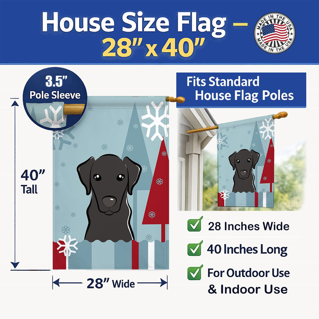 Winter Holiday Black Labrador House Flag 28x40 Porch Sleeve Pole Decorative Outside Yard Banner Artwork Wall Hanging, Polyester