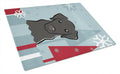 Winter Holiday Black Labrador Cutting Board Tempered Glass Kitchen Cutting Surface, Heat Resistant Chopping, Non-Slip Feet, Food Prep & Serving