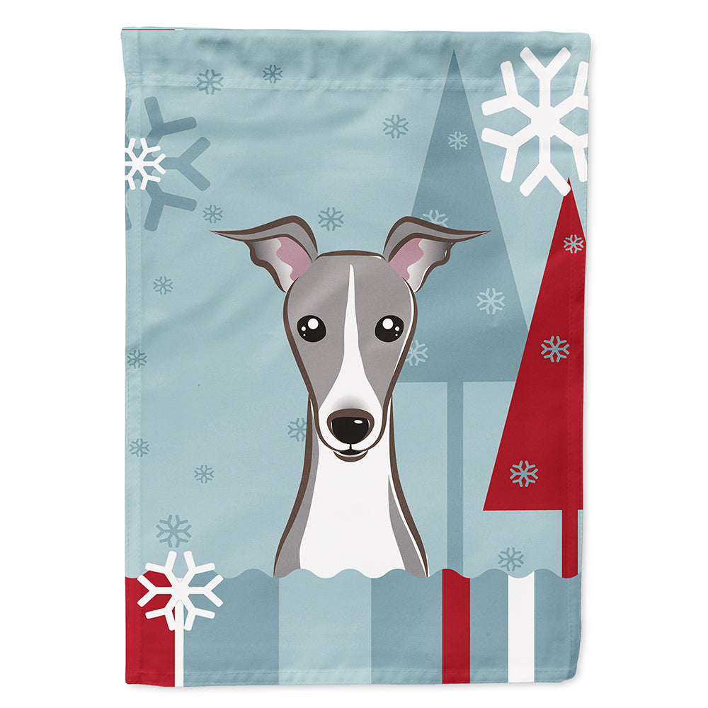 Winter Holiday Italian Greyhound House Flag 28x40 Porch Sleeve Pole Decorative Outside Yard Banner Artwork Wall Hanging, Polyester