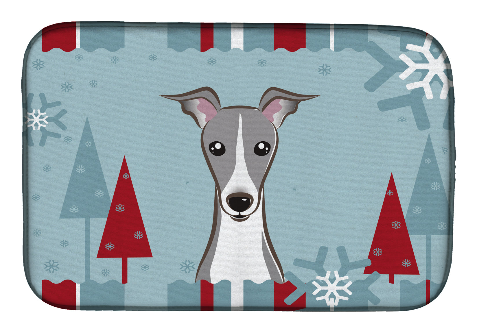 Winter Holiday Italian Greyhound Dish Drying Mat Absorbent Dish Drying Mat Pad for Kitchen Counter Dish Drainer Mat for Countertop, 14 x 21", Multicolor