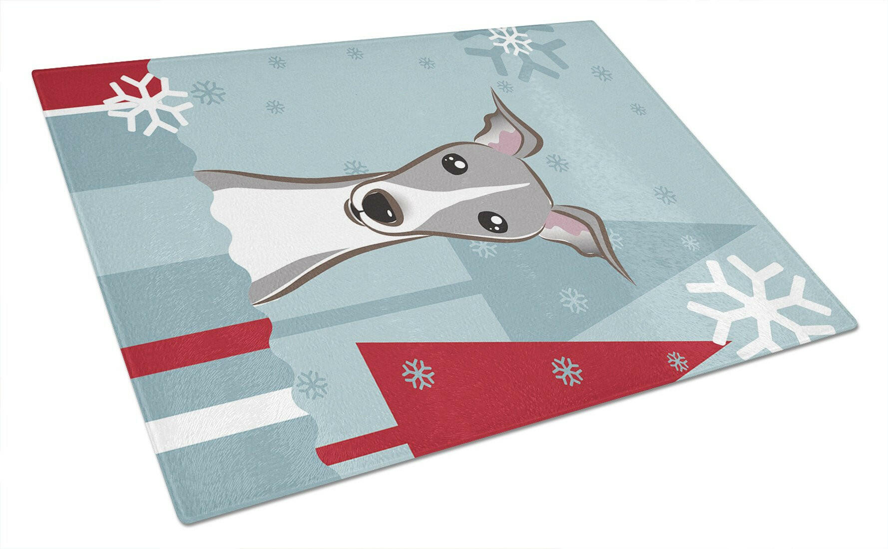 Winter Holiday Italian Greyhound Cutting Board Tempered Glass Kitchen Cutting Surface, Heat Resistant Chopping, Non-Slip Feet, Food Prep & Serving