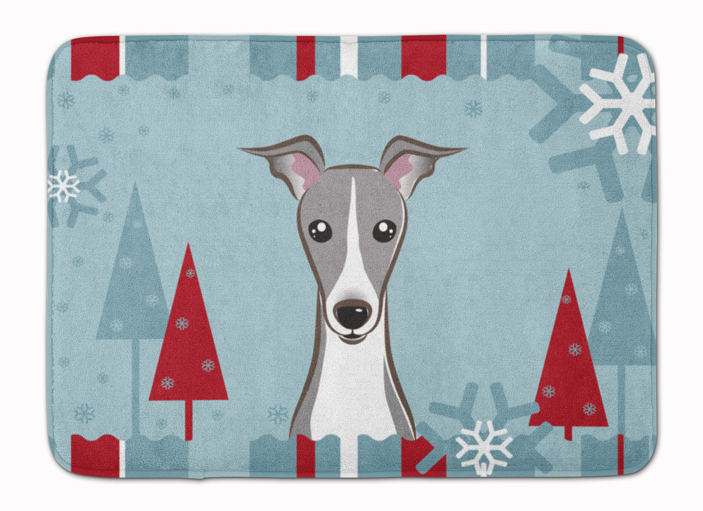 Winter Holiday Italian Greyhound Memory Foam Kitchen Mat Machine Washable Anti-Fatigue Cushion Comfort Bath or Kitchen Rug