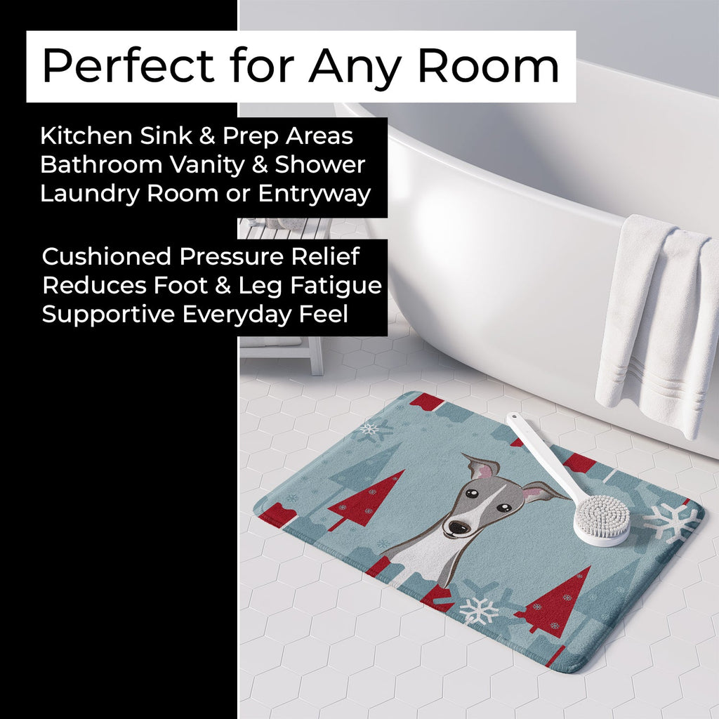 Winter Holiday Italian Greyhound Memory Foam Kitchen Mat Machine Washable Anti-Fatigue Cushion Comfort Bath or Kitchen Rug