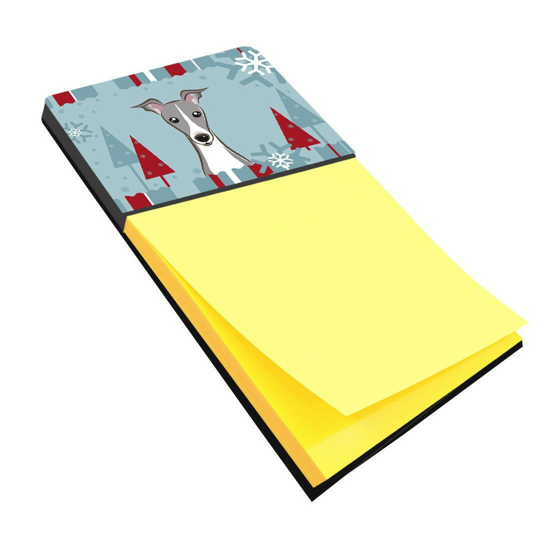 Winter Holiday Italian Greyhound Watercolor Sticky Note Holder Refillable Dispenser Desk Accessory 3x3 Pad Gift