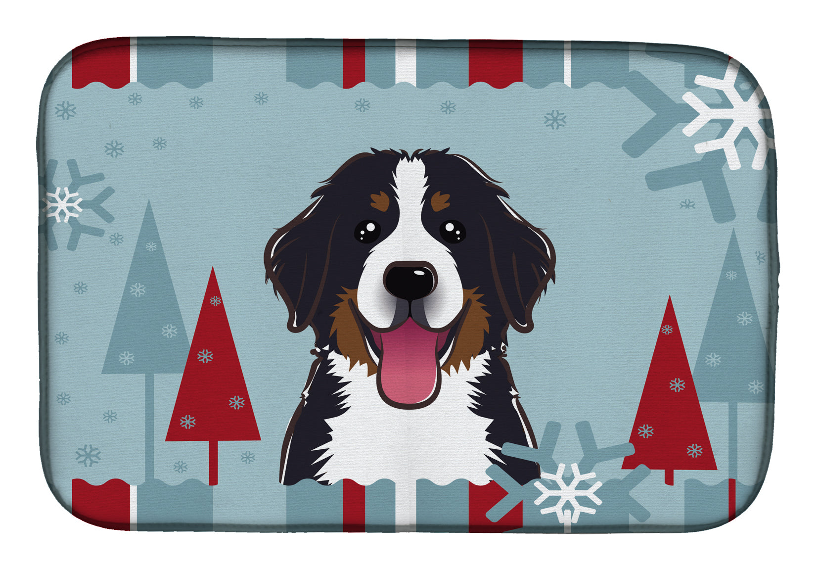 Winter Holiday Bernese Mountain Dog Dish Drying Mat Absorbent Dish Drying Mat Pad for Kitchen Counter Dish Drainer Mat for Countertop, 14 x 21", Multicolor
