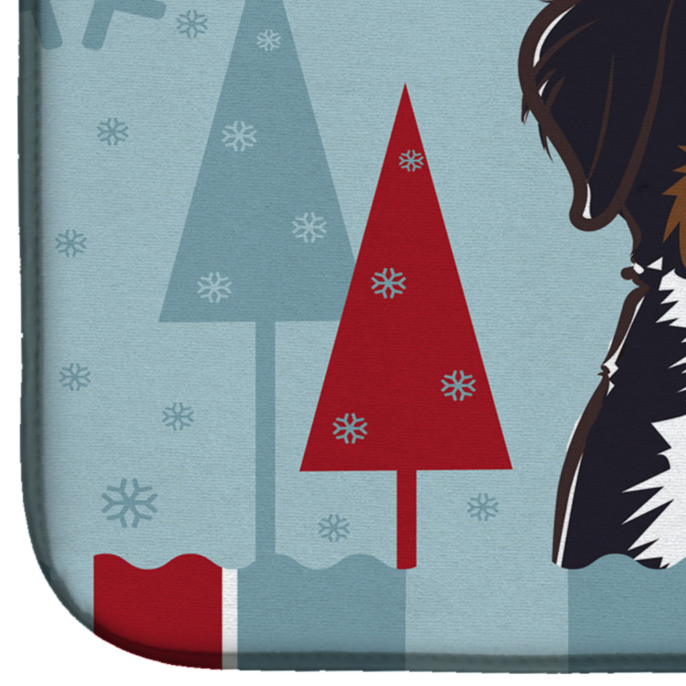 Winter Holiday Bernese Mountain Dog Dish Drying Mat Absorbent Dish Drying Mat Pad for Kitchen Counter Dish Drainer Mat for Countertop, 14 x 21", Multicolor